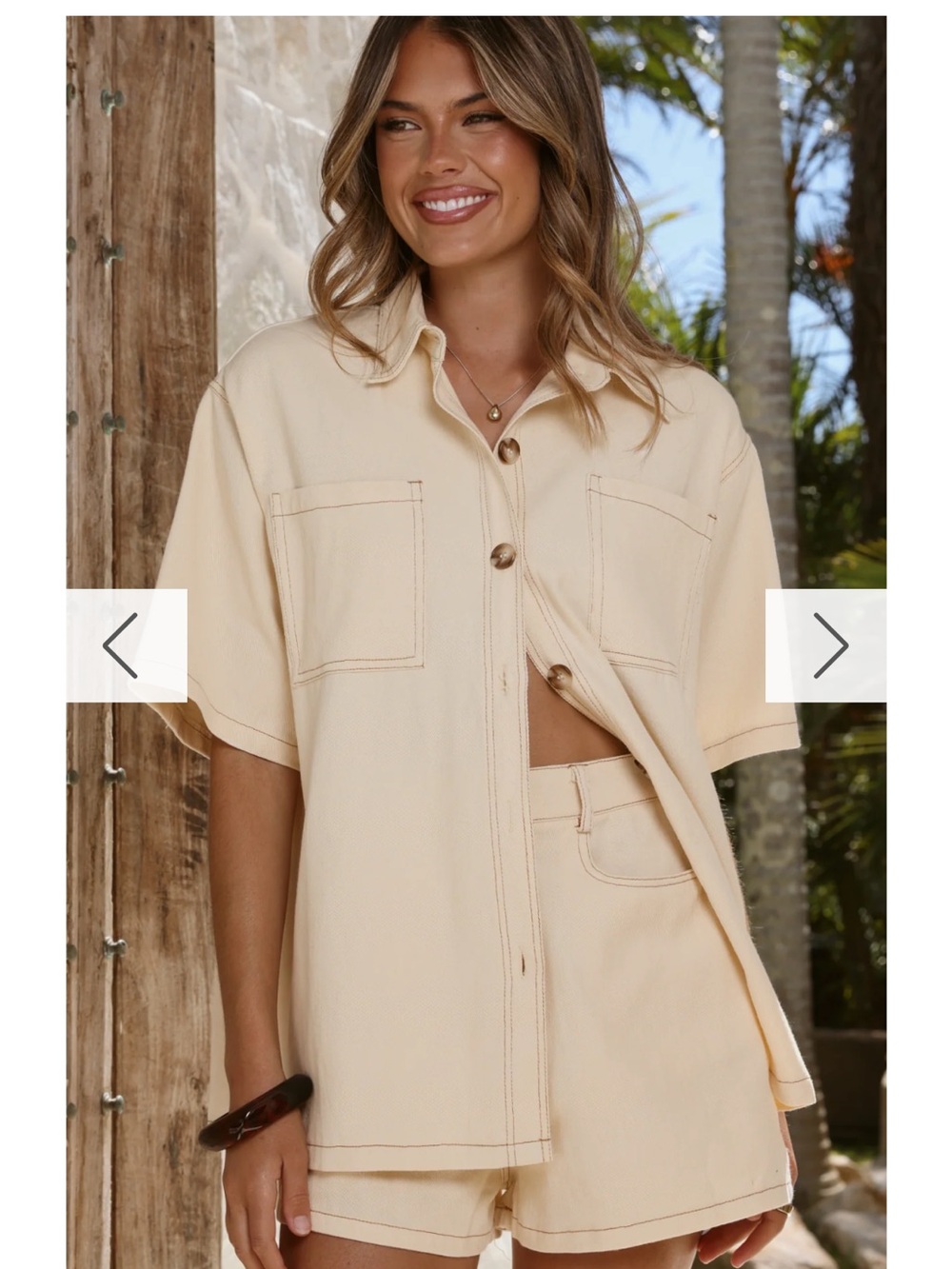 Cream Women's Relaxed Button-Front Shorts Set